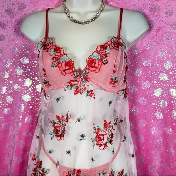 Victoria's Secret Other - Victorias Secret Sheer Red Rose Slip 🌹✨